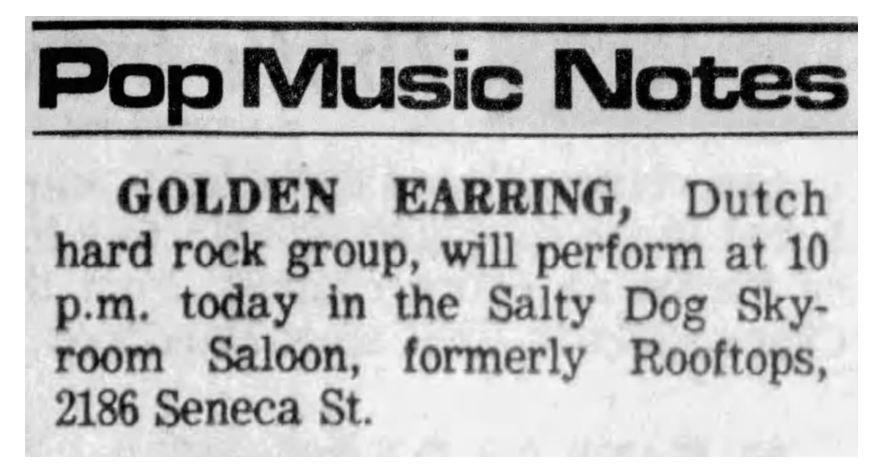 Golden Earring show announcement May 07 1984 Salty Dog Skyroom Saloon Cleveland Ohio
